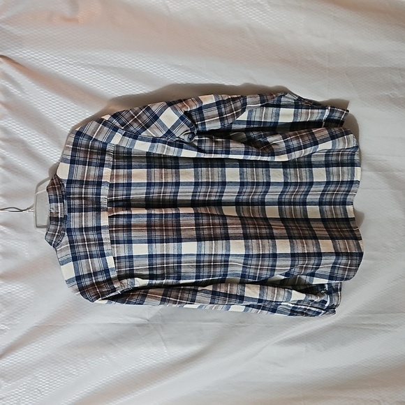 L L Beam Plaid Fannel Button down Shirt sz L Blur Brown Cream Pre-owned - Picture 3 of 7